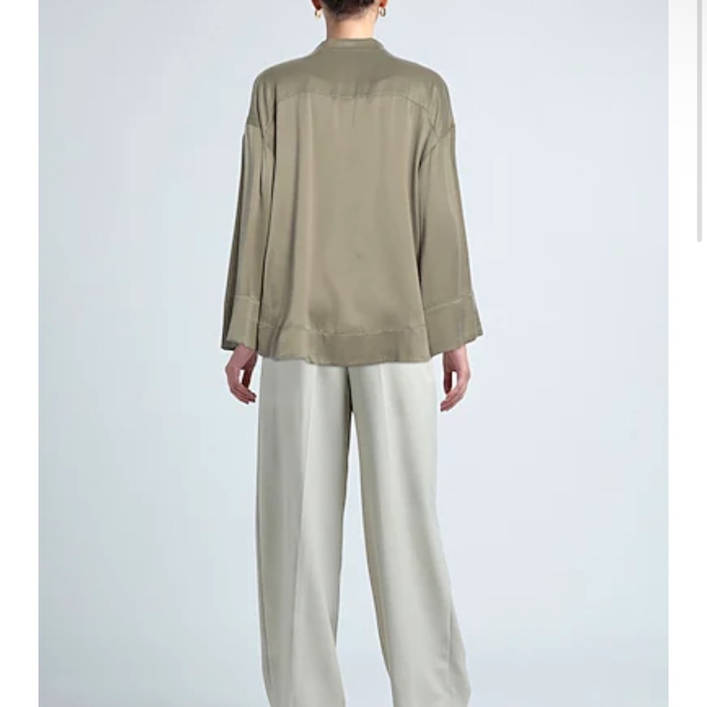 Rodebjer Olive Satin Button Down Shirt - Picture 3 of 7